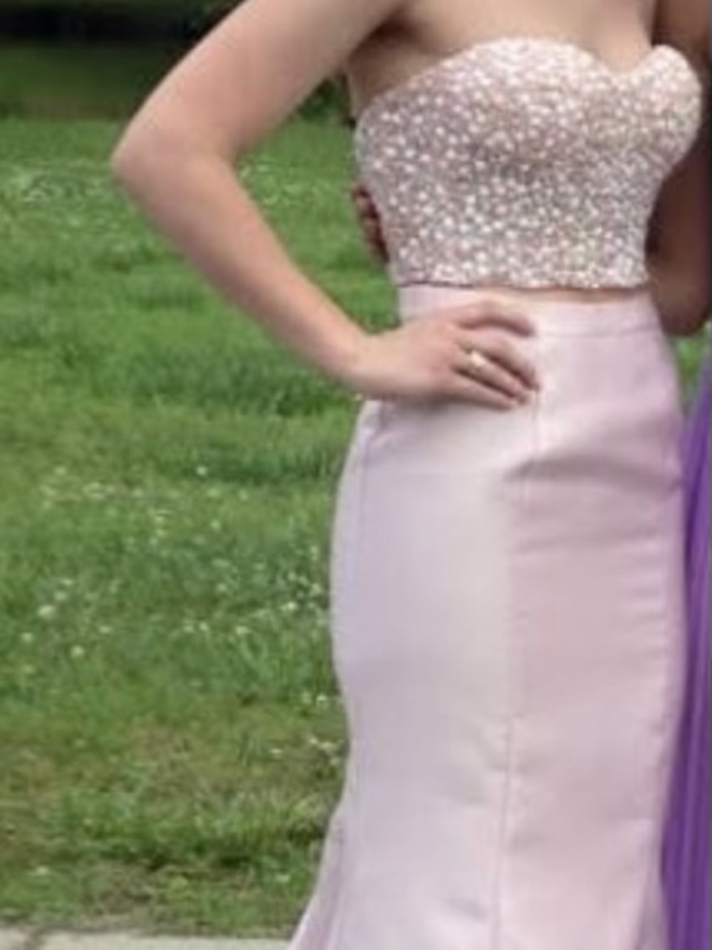 David's Bridal Strapless Beaded Two-Piece Pale Pink Gown